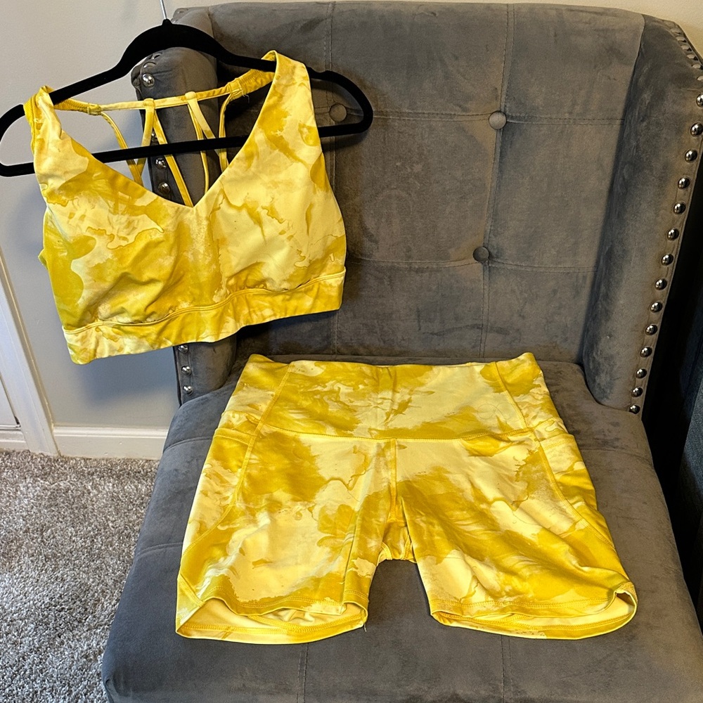 all in motion Yellow Marble Active Bike Shorts with Matching Bra